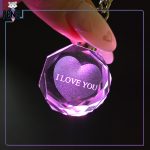 جاکلیدی کریستالی چراغ دار RGB قلب I Love you صورتی