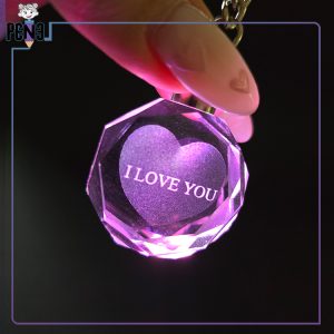 جاکلیدی کریستالی چراغ دار RGB قلب I Love you صورتی