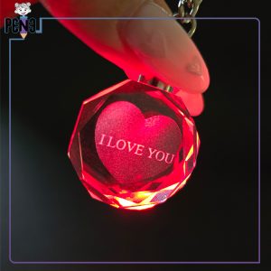 جاکلیدی کریستالی چراغ دار RGB قلب I Love you قرمز